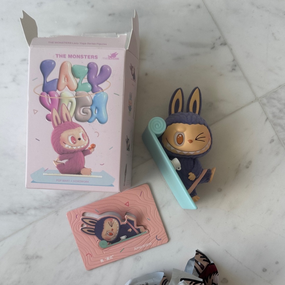 Pop mart Labubu Lazy Yoga Monster Figure - Purple and Blue